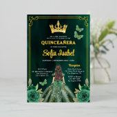 フローラエメラルドグリーン金ゴールドバタフライキンセアニェラ 箔招待状 (立ち正面)