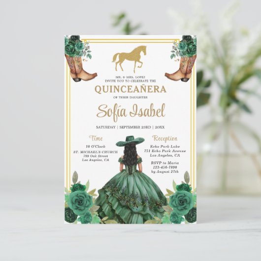フローラエメラルドグリーン金ゴールドブーツホースキンセアニェラ 招待状 (スタンド正面)