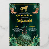 フローラエメラルドグリーン金ゴールドブーツホースキンセアニェラ 箔招待状 (正面)