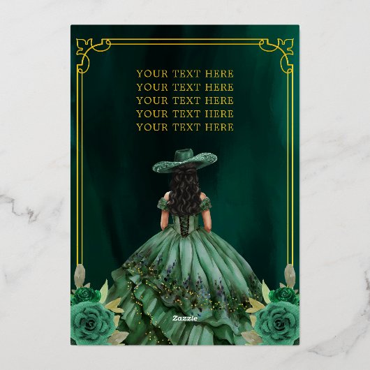 フローラエメラルドグリーン金ゴールドブーツホースキンセアニェラ 箔招待状 (裏面)