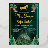 フローラエメラルドグリーン金ゴールドブーツホースキンセアニェラ 箔招待状 (正面)