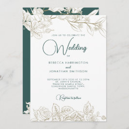 フローラエメラルドグリーン金ゴールド結婚式招待状 招待状
