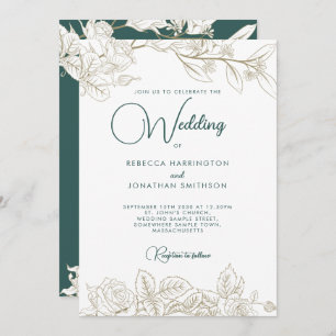 フローラエメラルドグリーン金ゴールド結婚式招待状 招待状