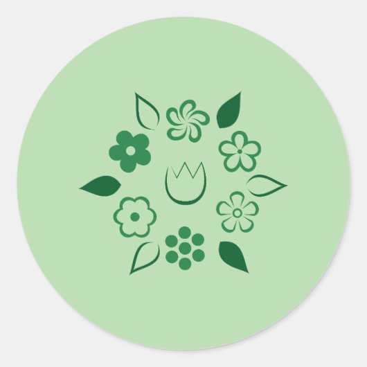 フローラエメラルドフォレストグリーン春フラワー ラウンドシール (正面)