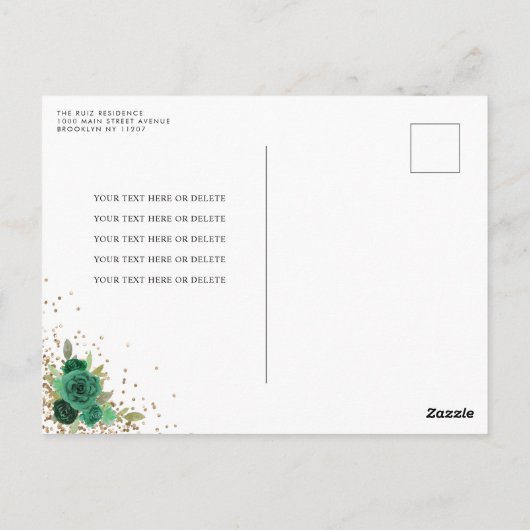 フローラエメラルドモダングリーン金ゴールドティアラキンセアニラ ポストカード (裏面)