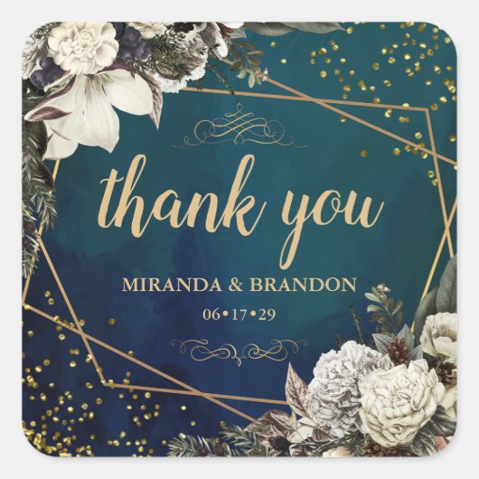 フローラエメラルド結婚グリーンのステッカー スクエアシール (正面)