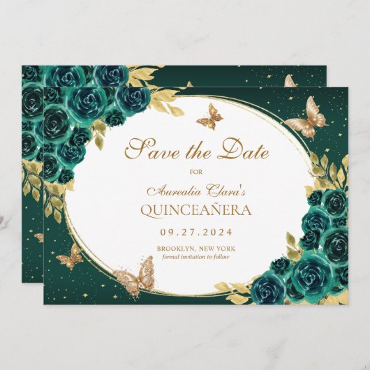 フローラエメラルド金ゴールドティアラバタフライキンセアニラ セーブザデート (正面/裏面)