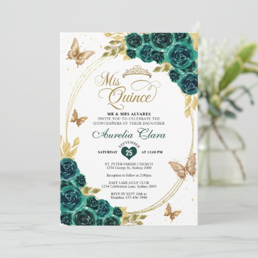 フローラエメラルド金ゴールドティアラバタフライキンセアニラ 招待状 (スタンド正面)