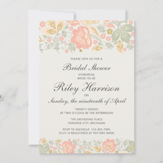 フローラエレガンスピーチ赤面セージブライダルシャワー 招待状 (正面)