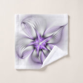 フローラエレガンスモダン抽象芸術バイオレットフラクタルアート バスタオルセット (ウォッシュタオル)