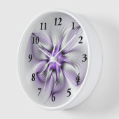 フローラエレガンスモダン抽象芸術バイオレットフラクタルアート 壁時計 (傾斜)