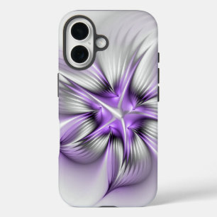 フローラエレガンスモダン抽象芸術バイオレットフラクタルアート iPhone 16ケース