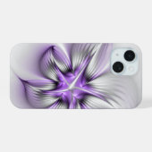 フローラエレガンスモダン抽象芸術バイオレットフラクタルアート iPhone 15ケース (裏面横)