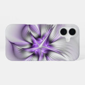 フローラエレガンスモダン抽象芸術バイオレットフラクタルアート iPhone 16ケース (裏面横)