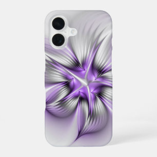フローラエレガンスモダン抽象芸術バイオレットフラクタルアート iPhone 16ケース