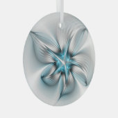 フローラエレガンスモダン抽象芸術ブルーフラクタルアート ガラスオーナメント (正面右)