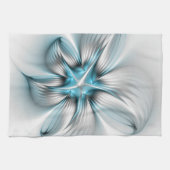 フローラエレガンスモダン抽象芸術ブルーフラクタルアート キッチンタオル (横)
