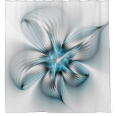 フローラエレガンスモダン抽象芸術ブルーフラクタルアート シャワーカーテン (正面)