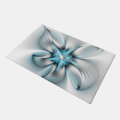 フローラエレガンスモダン抽象芸術ブルーフラクタルアート ドアマット (アングル)