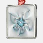 フローラエレガンスモダン抽象芸術ブルーフラクタルアート メタルオーナメント (左)