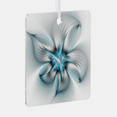 フローラエレガンスモダン抽象芸術ブルーフラクタルアート メタルオーナメント (正面右)