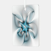 フローラエレガンスモダン抽象芸術ブルーフラクタルアート メタルオーナメント (正面左)