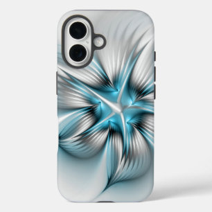 フローラエレガンスモダン抽象芸術ブルーフラクタルアート iPhone 16ケース