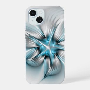 フローラエレガンスモダン抽象芸術ブルーフラクタルアート iPhone 15ケース