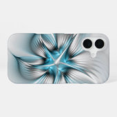 フローラエレガンスモダン抽象芸術ブルーフラクタルアート iPhone 16ケース (裏面横)