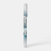 フローラエレガンスモダン抽象芸術ブルーフラクタルアート iPhone 16ケース (右側面)