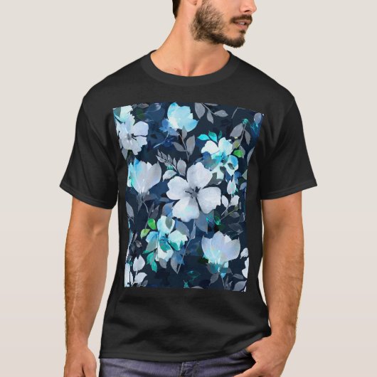 フローラエレガンス水の色パターン Tシャツ (正面)