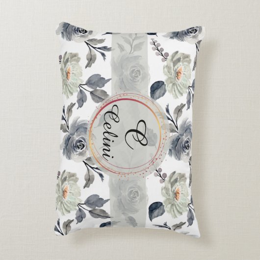 フローラエレガンス素晴らし：水彩模様 アクセントクッション (裏面(縦))