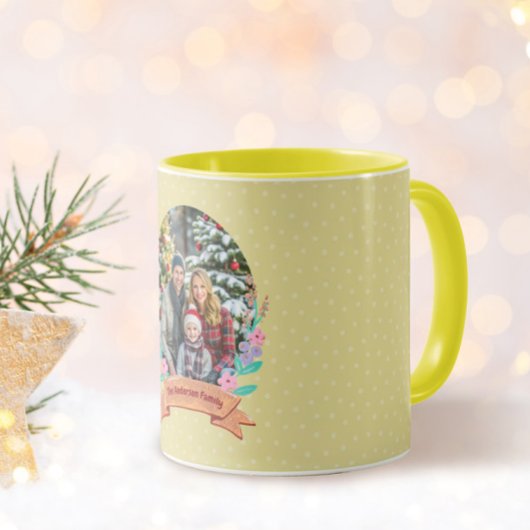 フローラエレガンス金ゴールドイエローホリデーフォトマグ マグカップ