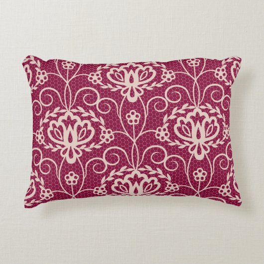 フローラエレガンス:レッドレースパターン アクセントクッション (正面)