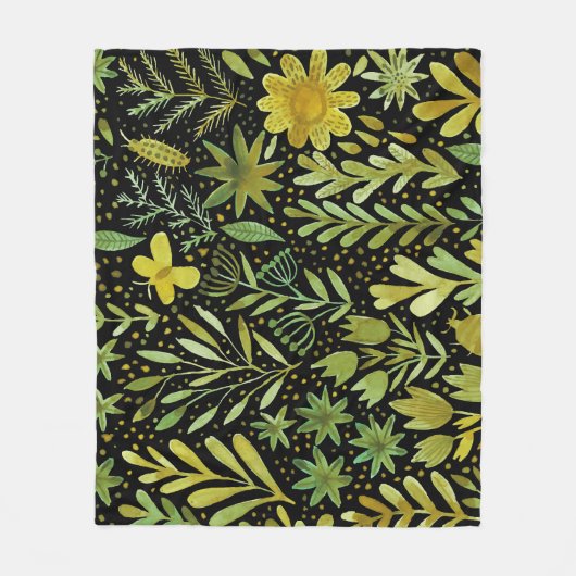 フローラエレガンス：ヴィンテージ水のカラーパターン フリースブランケット (正面)