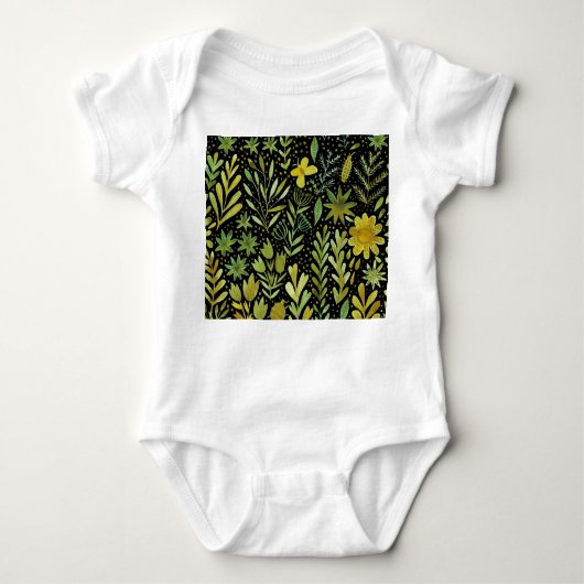 フローラエレガンス：ヴィンテージ水のカラーパターン ベビーボディスーツ (正面)