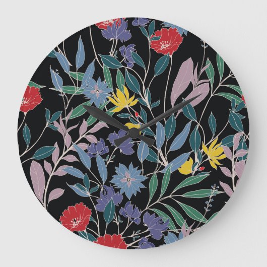 フローラエレガンス：抽象芸術ヴィンテージ背景 ラージ壁時計 (正面)