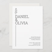 フローラエレガンス：白と黒のミニマリストウェディング 招待状 (正面/裏面)