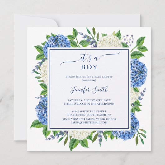 フローラエレガントあじさい男の子のシャワー 招待状 (正面)