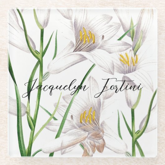 フローラエレガントかわいい書道の名前 ガラスコースター (正面)