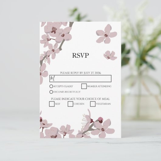 フローラエレガントさくらんぼ花婚式RSVPカード 出欠カード (スタンド正面)