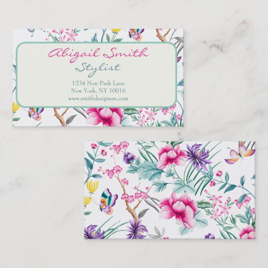 フローラエレガントと蝶のパターン 名刺 (正面/裏面)