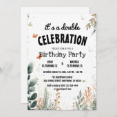 フローラエレガントと蝶の二重誕生日パーティー 招待状 (正面/裏面)