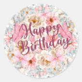 フローラエレガントと蝶の誕生日シール ラウンドシール (正面)