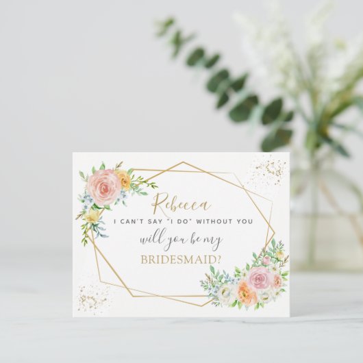 フローラエレガントと金ゴールドのBRIDESMAID提案 インビテーションポストカード (スタンド正面)