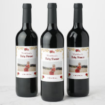 フローラエレガントと金ゴールド赤ちゃんシャワーワインラベル