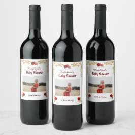 フローラエレガントと金ゴールド赤ちゃんシャワーワインラベル ワインラベル