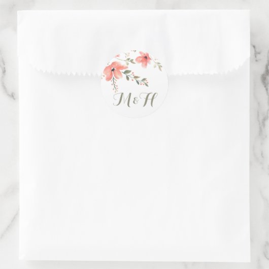 フローラエレガントなウェディングシール – 水色の花 ラウンドシール (バッグ)