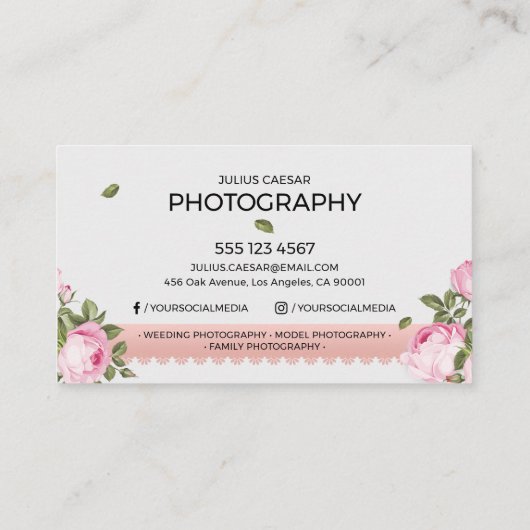 フローラエレガントなウェディングフォトグラファー 名刺 (裏面)