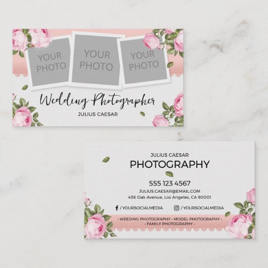 フローラエレガントなウェディングフォトグラファー 名刺 (正面/裏面)